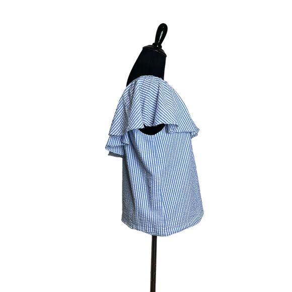 Vineyard Vines blue white stripes one shoulder ruffled top size 4 - Picture 12 of 13